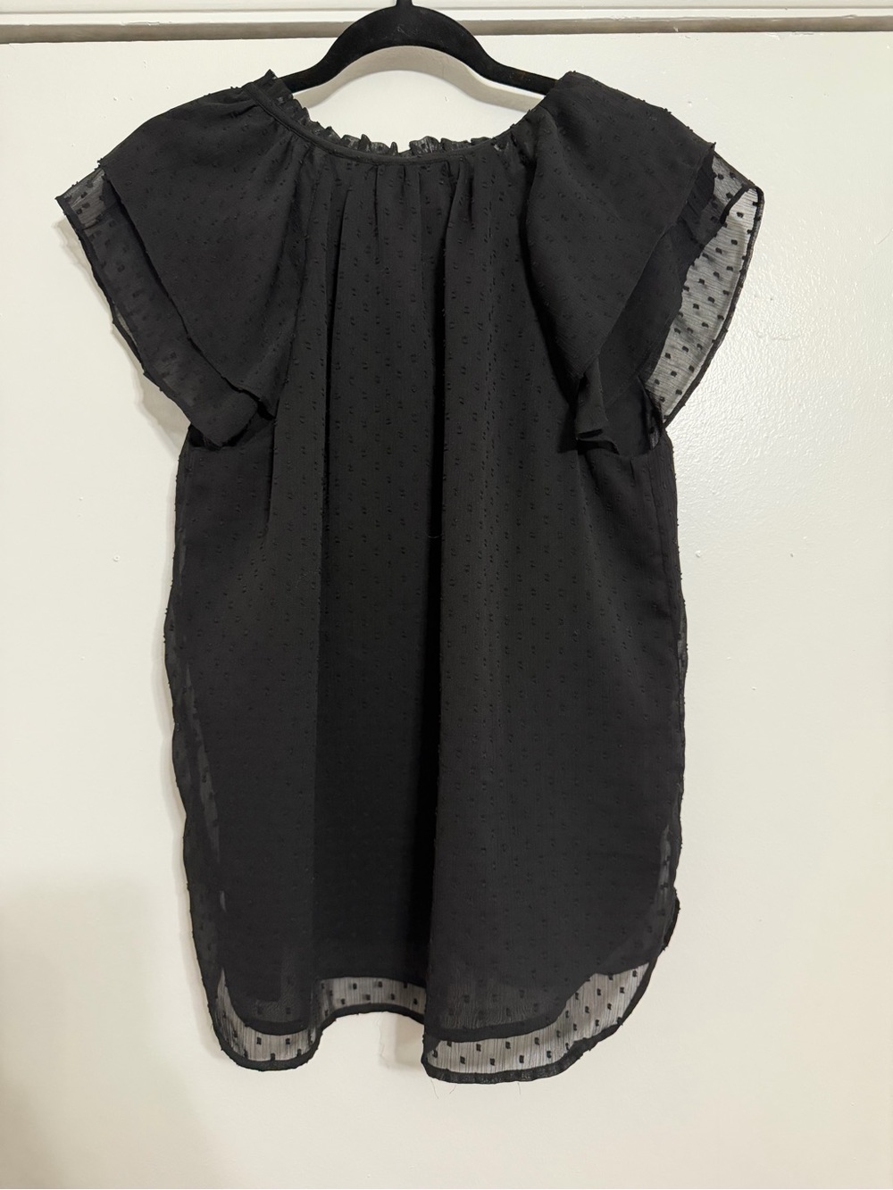 LOFT Black Swiss Dot Tie-Detail Blouse - Size M - Picture 3 of 4